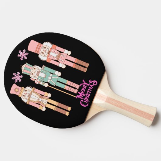 Raquette De Ping Pong Noël en noix rose sur noir | (Côté)