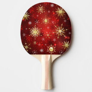 Raquette De Ping Pong Noël Golden Snowflakes sur Arrière - plan rouge