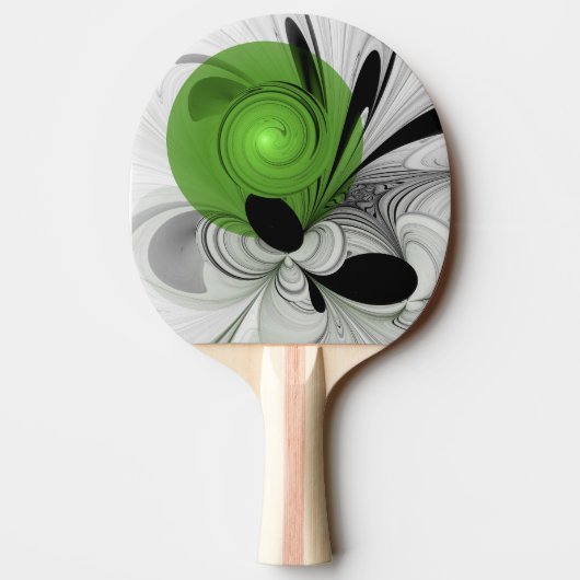 Raquette De Ping Pong Noir Abstrait et blanc avec art fractal vert (Dos)