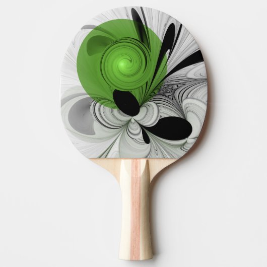 Raquette De Ping Pong Noir Abstrait et blanc avec art fractal vert (Devant)