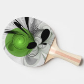 Raquette De Ping Pong Noir Abstrait et blanc avec art fractal vert (Côté)