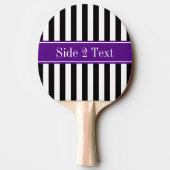Raquette De Ping Pong Noir Blanc Bande Violet Nom du ruban Monogramme (Dos)