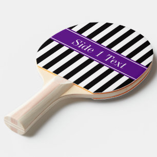 Raquette De Ping Pong Noir Blanc Bande Violet Nom du ruban Monogramme