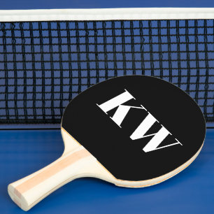 Raquette De Ping Pong Noir Blanc Grand Monogramme Initiales Personnalisé
