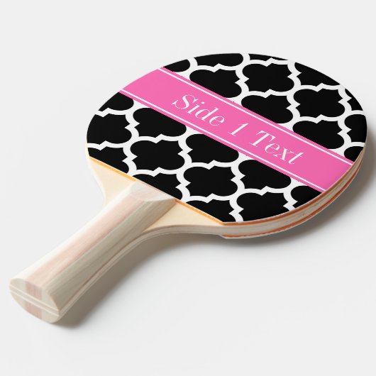 Raquette De Ping Pong Noir Blanc Marocain #5 Hot Rose #2 Nom Monogramme (Devant Angle)