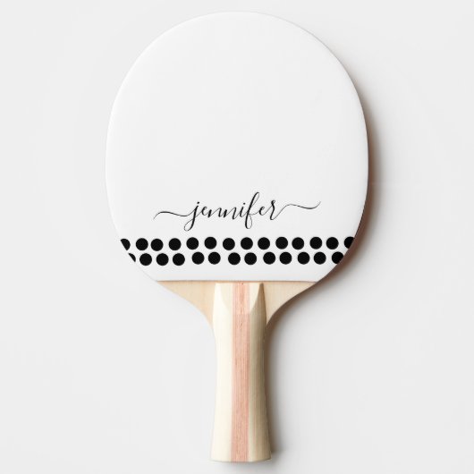 Raquette De Ping Pong Noir Blanc moderne Monogramme Nom (Devant)