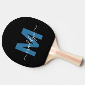 Raquette De Ping Pong Noir Bleu Élégant Nom de script Monogramme (Côté)