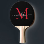 Raquette De Ping Pong Noir Bourgogne Rouge Monogramme Élégant Nom du scr<br><div class="desc">Monogramme moderne Noir Bourgogne Rouge Maroon Élégant Nom de script Ping Pong Paddle</div>