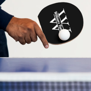 Raquette De Ping Pong Noir et Blanc Monogramme de nom de famille simpl