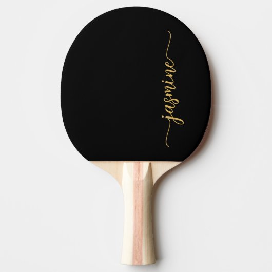 Raquette De Ping Pong Noir moderne Nom personnalisé Signature Script (Devant)