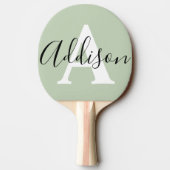 Raquette De Ping Pong Noir sauge vert nom monogramme (Dos)
