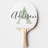 Raquette De Ping Pong Noir sauge vert nom monogramme (Devant)