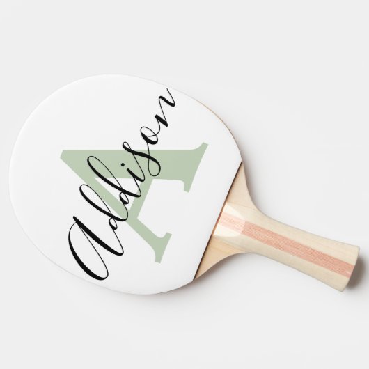 Raquette De Ping Pong Noir sauge vert nom monogramme (Côté)