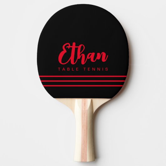 Raquette De Ping Pong Noir Table-Tennis Rouge Nom Script PingPong Paddle (Devant)