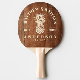 Raquette De Ping Pong Noix Rustique Bois Tropicale Mariage Ananas