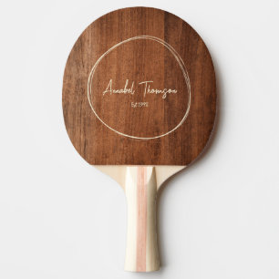 Raquette De Ping Pong Nom Bois de Noyer Rustique dans Cercle Dessiné