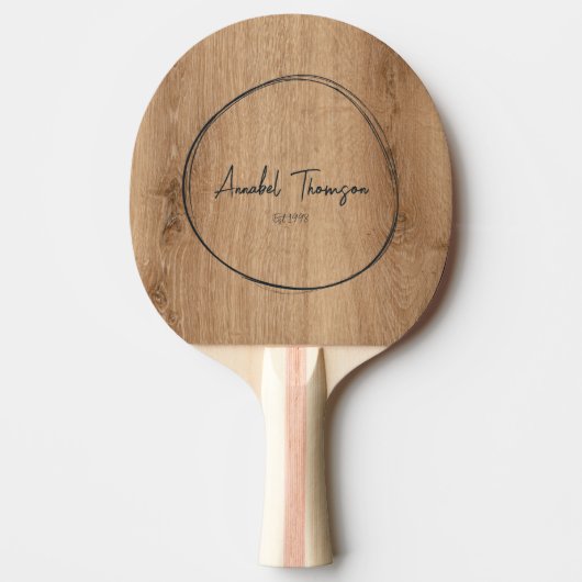 Raquette De Ping Pong Nom Bois de Teck Clair dans Cercle Dessiné (Devant)