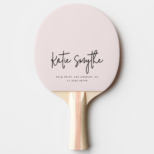 Raquette De Ping Pong Nom de calligraphie de script rose pâle minimalist (Devant)