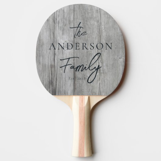 Raquette De Ping Pong Nom de famille écrit à la main en bois gris (Dos)