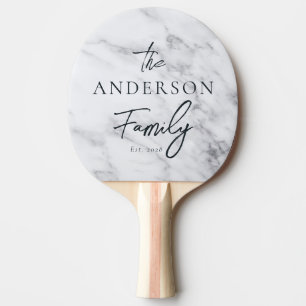 Raquette De Ping Pong Nom de famille écrit à la main en marbre blanc pro