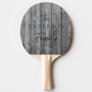 Raquette De Ping Pong Nom de famille écrit à la main sur bois gris foncé