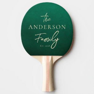Raquette De Ping Pong Nom de famille écrit à la main vert émeraude