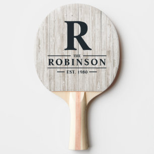 Raquette De Ping Pong Nom de famille et initiale en bois blanchi à la ch