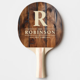 Raquette De Ping Pong Nom de famille et initiale en bois foncé teinté br