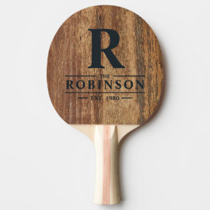 Raquette De Ping Pong Nom de famille et initiale en cèdre brut