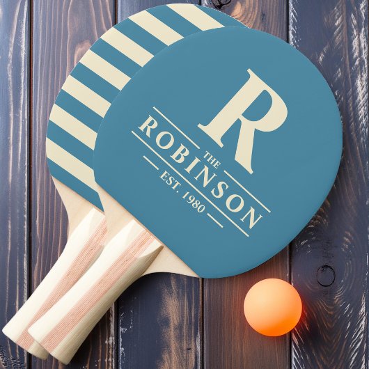 Raquette De Ping Pong Nom de famille et Polo initial Deep Aqua