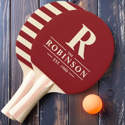 Raquette De Ping Pong Nom de famille et Polo initial Deep Cranberry