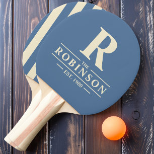 Raquette De Ping Pong Nom de famille & Initial Polo rayé Capri Bleu