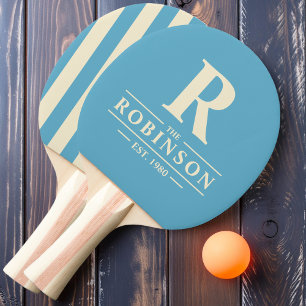 Raquette De Ping Pong Nom de famille & Initial Rayure Polo Aqua Sky