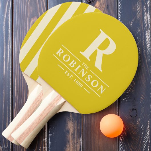 Raquette De Ping Pong Nom de famille & Initial Rayure Polo Citron Foncé