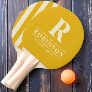 Raquette De Ping Pong Nom de famille & Initial Rayure Polo Jaune Tournes