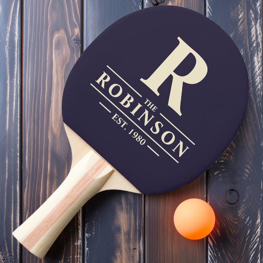 Raquette De Ping Pong Nom de famille & Initiale Minuit Océan