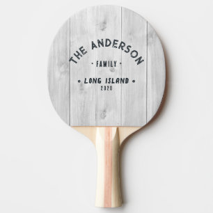 Raquette De Ping Pong Nom de famille vintage bord de mer bois gris clair