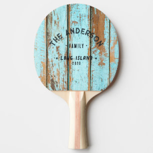 Raquette De Ping Pong Nom de famille vintage bord de mer lavé de bleu bo