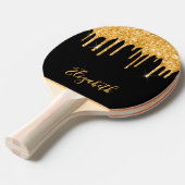 Raquette De Ping Pong Nom de goutte de parties scintillant en or noir (Devant Angle)