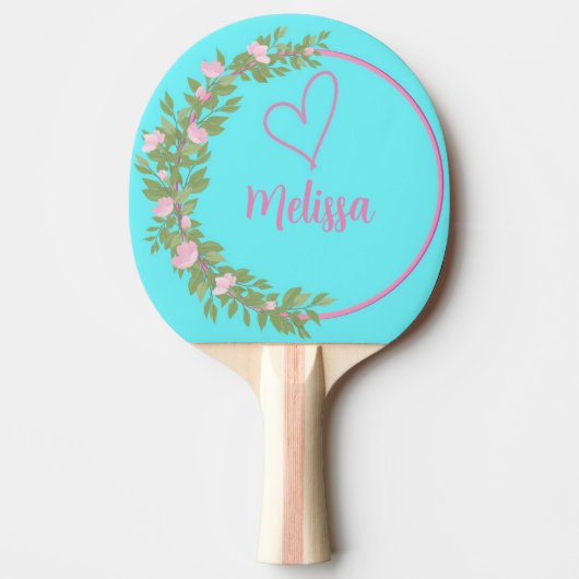 Raquette De Ping Pong Nom de monogramme féminin écriture moderne rose (Devant)