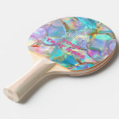 Raquette De Ping Pong Nom de script blanc sur fond opale, votre texte (Devant Angle)