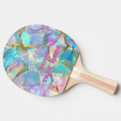 Raquette De Ping Pong Nom de script blanc sur fond opale, votre texte (Côté)