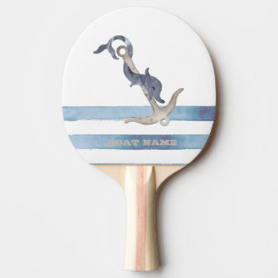Raquette De Ping Pong Nom du bateau, Ancre Dauphin Rayures Bleu Clair