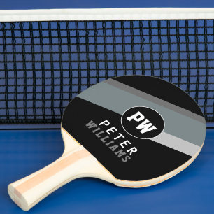 Raquette De Ping Pong Nom du joueur de monogramme Cool Noir moderne