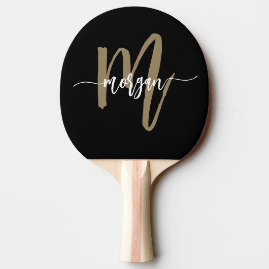 Raquette De Ping Pong Nom du monogramme Black Gold Modern Script (Dos)