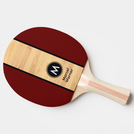 Raquette De Ping Pong Nom du monogramme de bois rustique moderne (Côté)