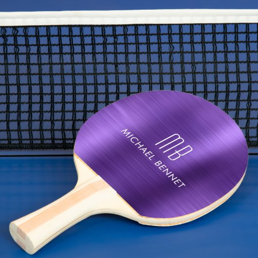 Raquette De Ping Pong Nom du monogramme métallique violet élégant (Insitu)