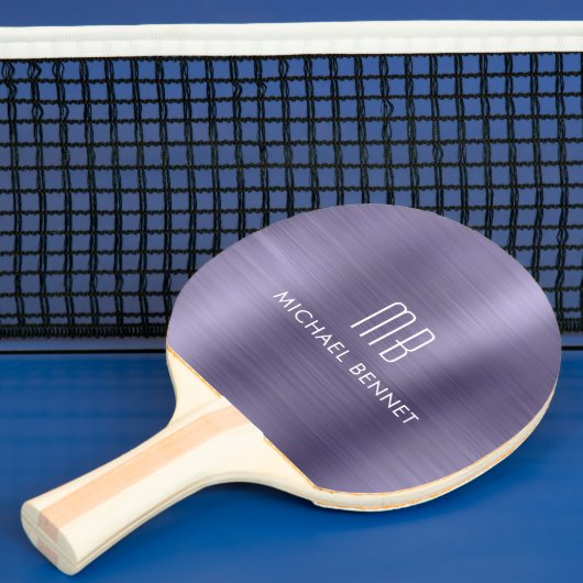 Raquette De Ping Pong Nom du monogramme métallique violet élégant (Insitu)