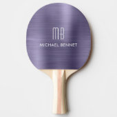 Raquette De Ping Pong Nom du monogramme métallique violet élégant (Devant)
