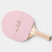 Raquette De Ping Pong Nom en monogramme doré écriture signature rose blu (Côté)
